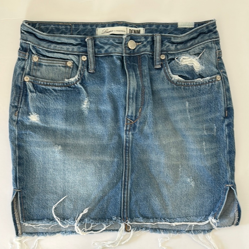 Lovers & Friends Distressed Blue Denim Skirt